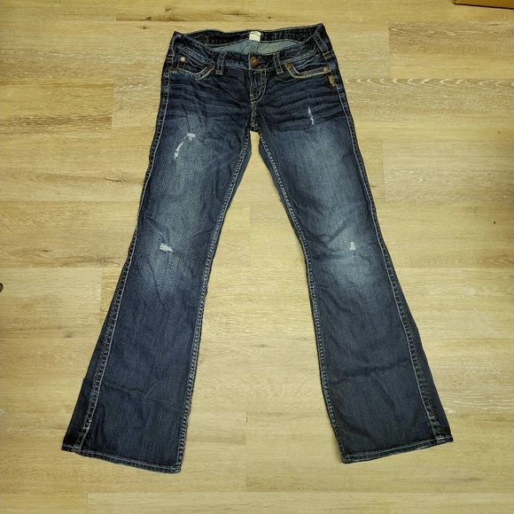 Silver Jeans Frances Distressed Boot Cut Jeans - Picture 1 of 12